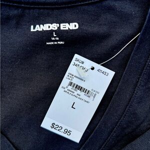 New with Tags Lands' End Black V-Neck Tee